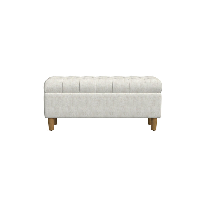 HomePop Button Tufted Storage Bench with Cone wood legs -  Cream Textured Solid