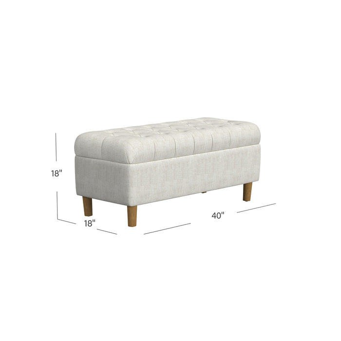 HomePop Button Tufted Storage Bench with Cone wood legs -  Cream Textured Solid