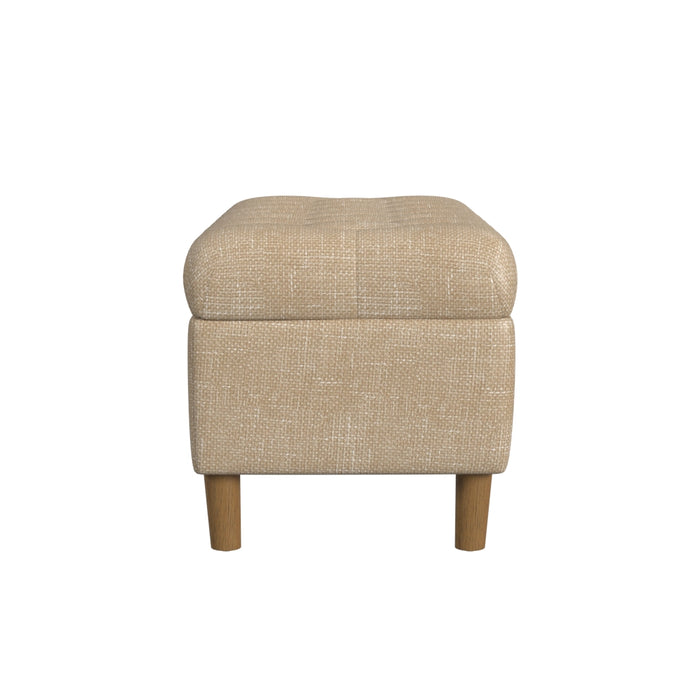 HomePop Button Tufted Storage Bench with Cone wood legs -  Light Tan Textured Solid