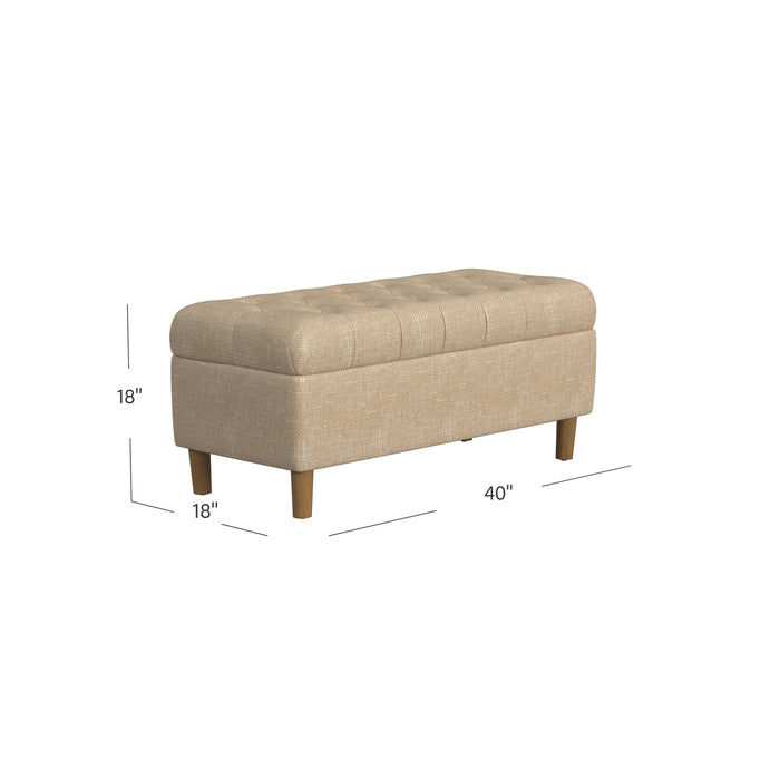 HomePop Button Tufted Storage Bench with Cone wood legs -  Light Tan Textured Solid