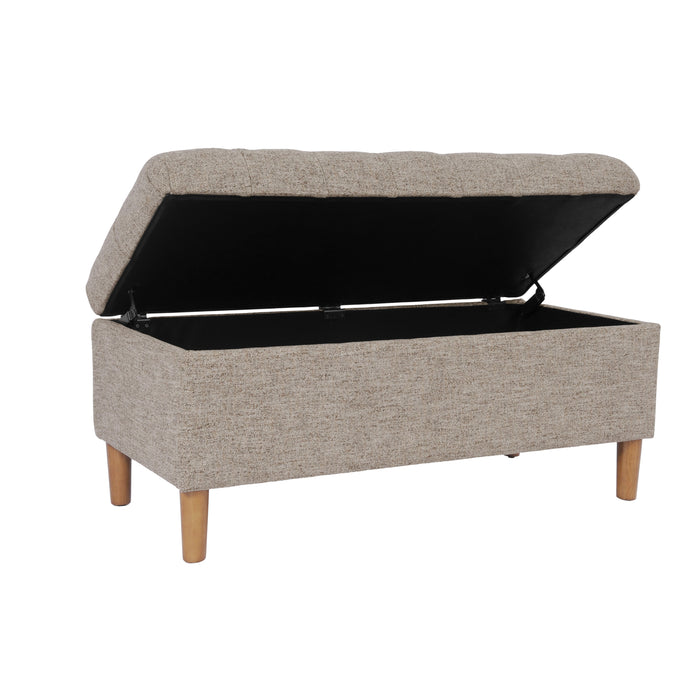 HomePop Button Tufted Storage Bench with Cone wood legs - Midtone Gray Fabric