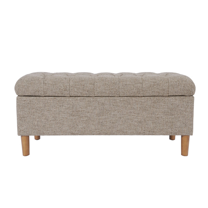 HomePop Button Tufted Storage Bench with Cone wood legs - Midtone Gray Fabric