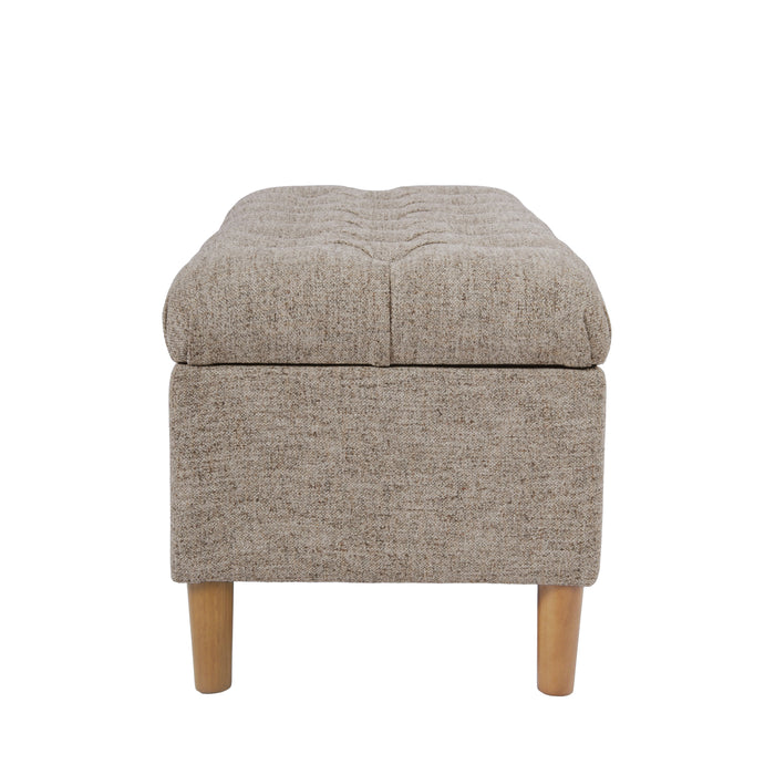 HomePop Button Tufted Storage Bench with Cone wood legs - Midtone Gray Fabric