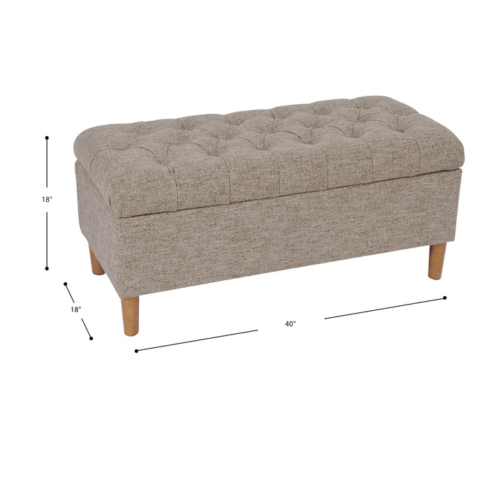 HomePop Button Tufted Storage Bench with Cone wood legs - Midtone Gray Fabric
