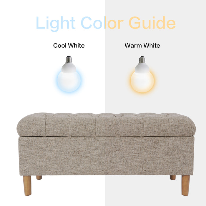 HomePop Button Tufted Storage Bench with Cone wood legs - Midtone Gray Fabric