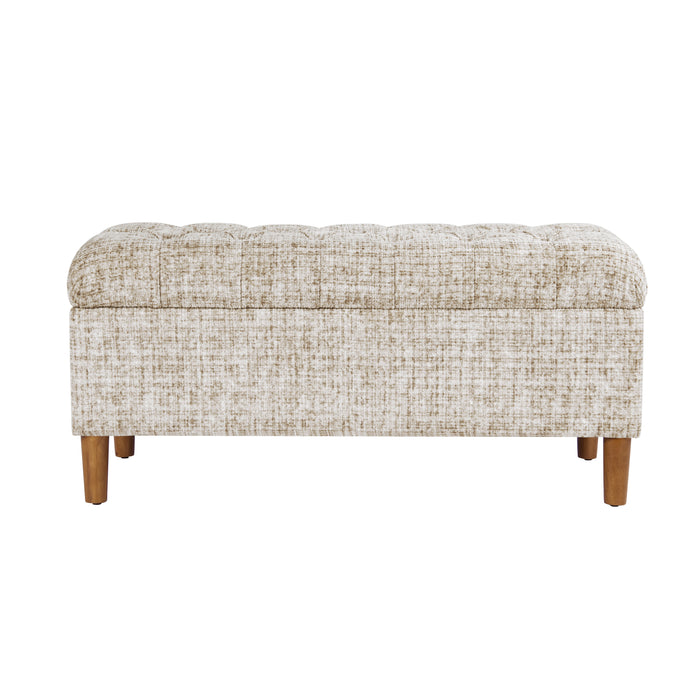 HomePop Button Tufted Storage Bench with Cone wood legs - Cream Textural Woven