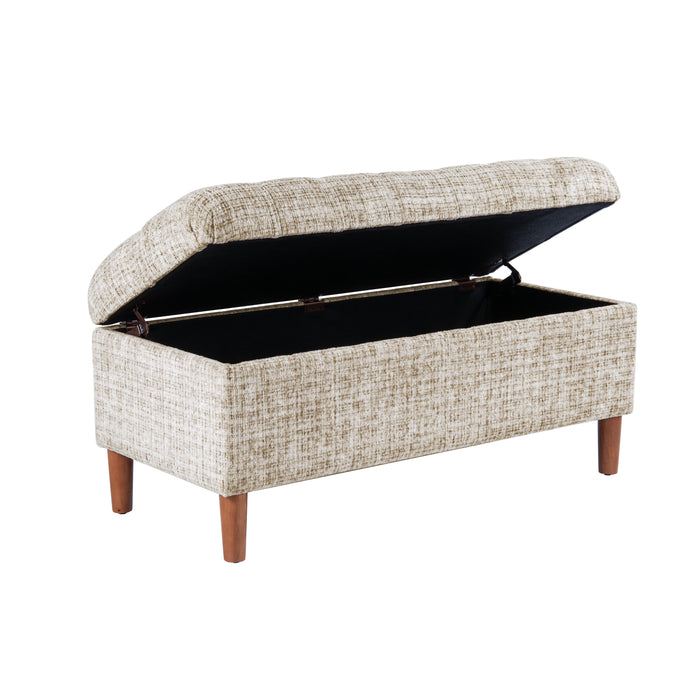 HomePop Button Tufted Storage Bench with Cone wood legs - Cream Textural Woven