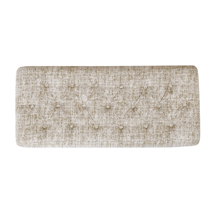 HomePop Button Tufted Storage Bench with Cone wood legs - Cream Textural Woven