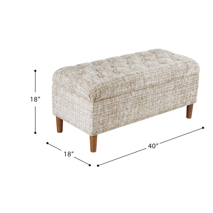 HomePop Button Tufted Storage Bench with Cone wood legs - Cream Textural Woven