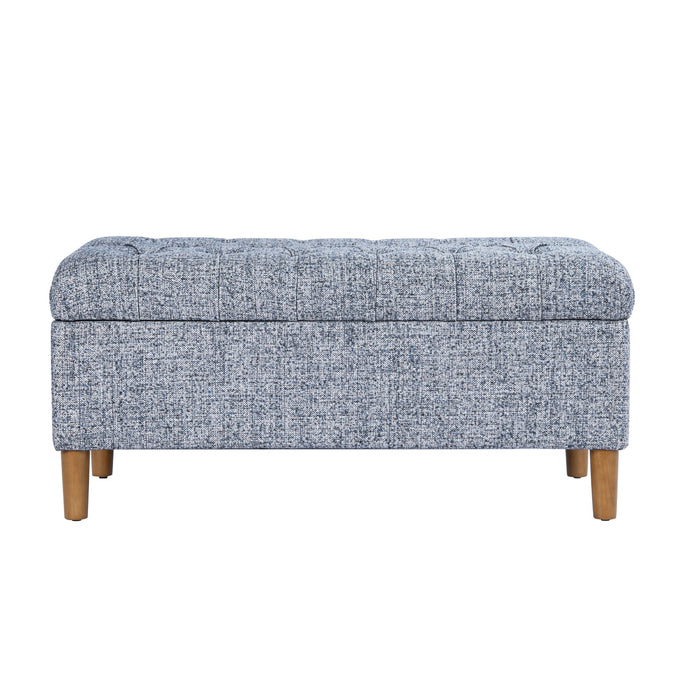 HomePop Button Tufted Storage Bench with Cone wood legs - Blue Gray Woven Fabric