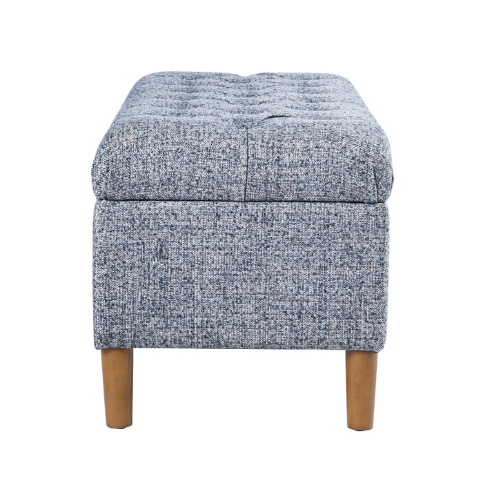 HomePop Button Tufted Storage Bench with Cone wood legs - Blue Gray Woven Fabric