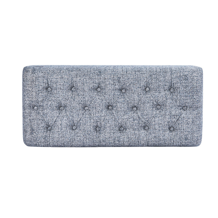 HomePop Button Tufted Storage Bench with Cone wood legs - Blue Gray Woven Fabric
