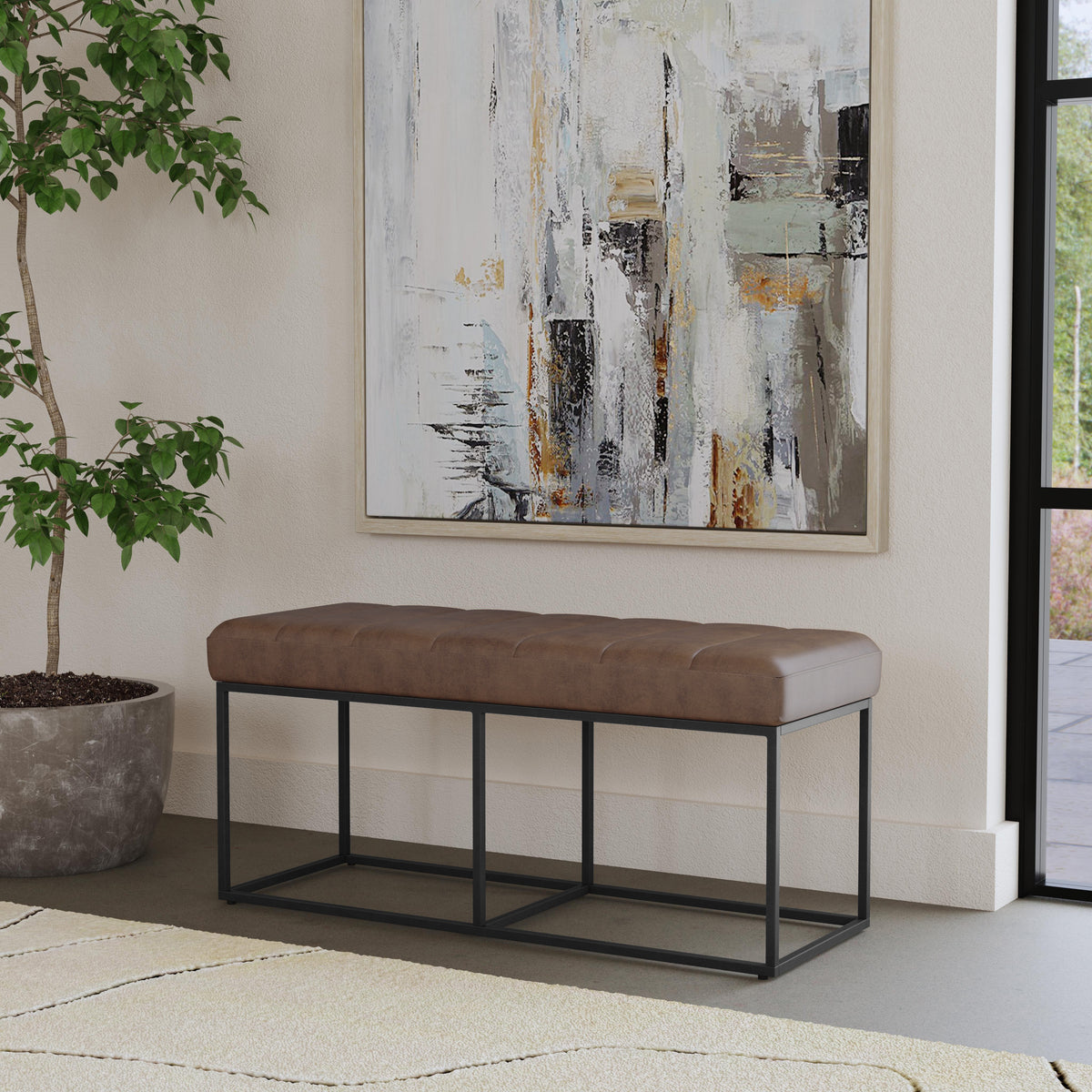 HomePop Theodore Bench - Brown Faux Leather — HomePop Furniture