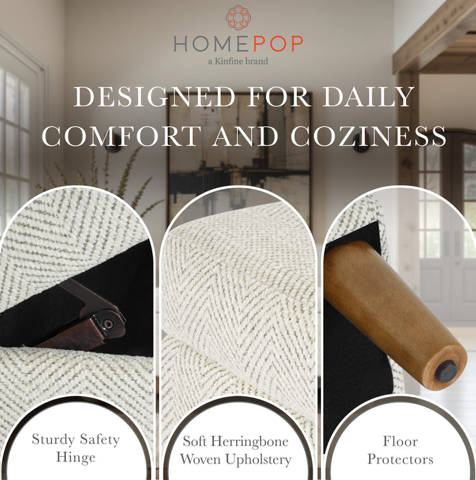 HomePop Malmo Bench - Cream Chevron Woven