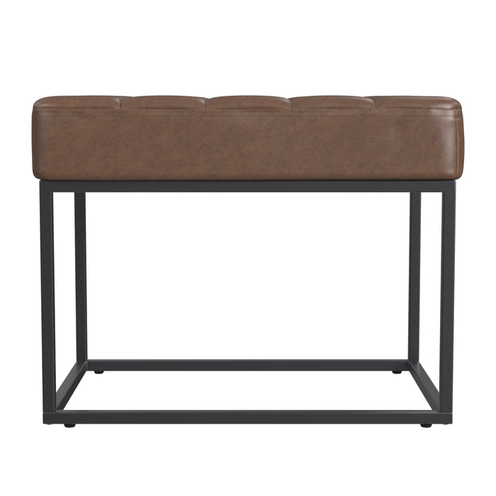 HomePop Theodore Small Ottoman - Brown Faux Leather