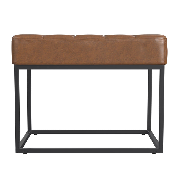 HomePop Theodore Small Ottoman - Brown Faux Leather