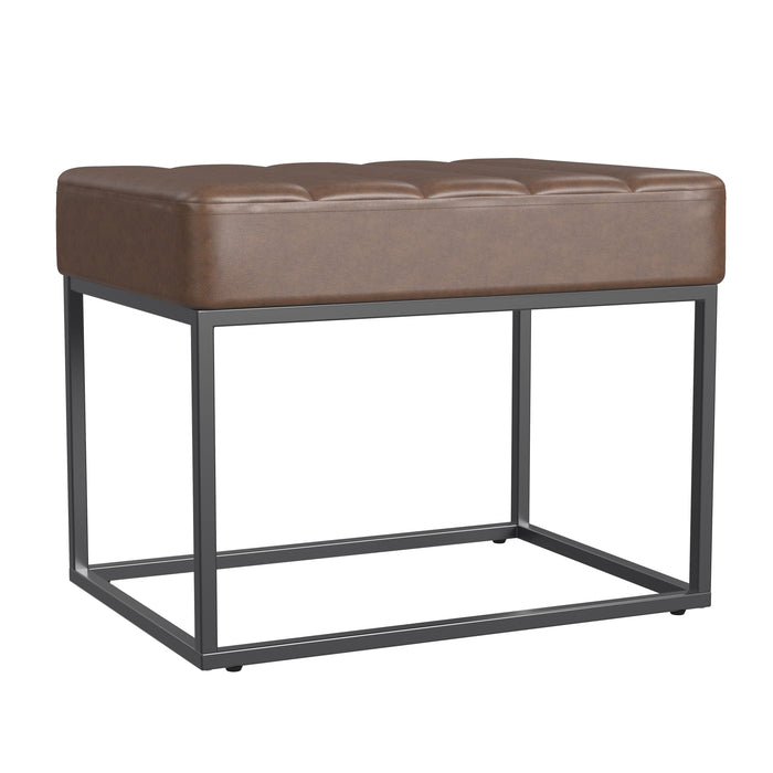 HomePop Theodore Small Ottoman - Brown Faux Leather