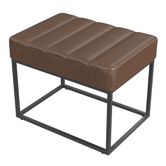 HomePop Theodore Small Ottoman - Brown Faux Leather