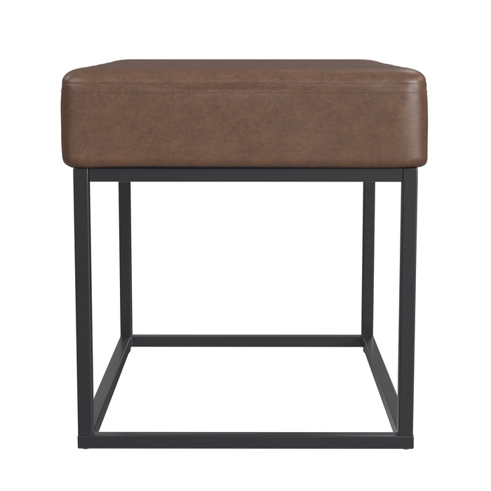 HomePop Theodore Small Ottoman - Brown Faux Leather