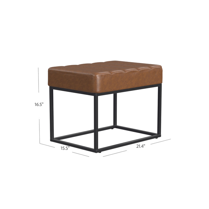 HomePop Theodore Small Ottoman - Brown Faux Leather