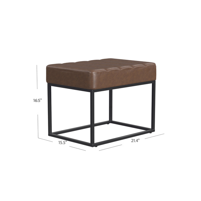 HomePop Theodore Small Ottoman - Brown Faux Leather