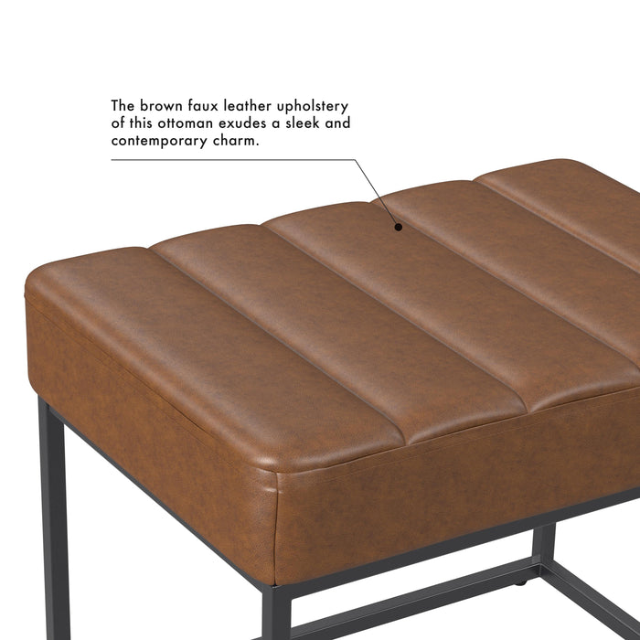 HomePop Theodore Small Ottoman - Brown Faux Leather