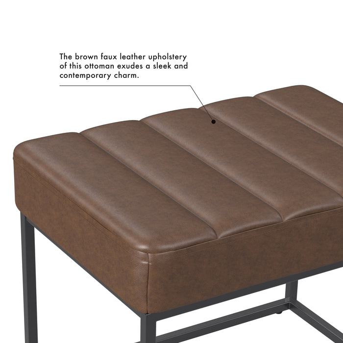 HomePop Theodore Small Ottoman - Brown Faux Leather