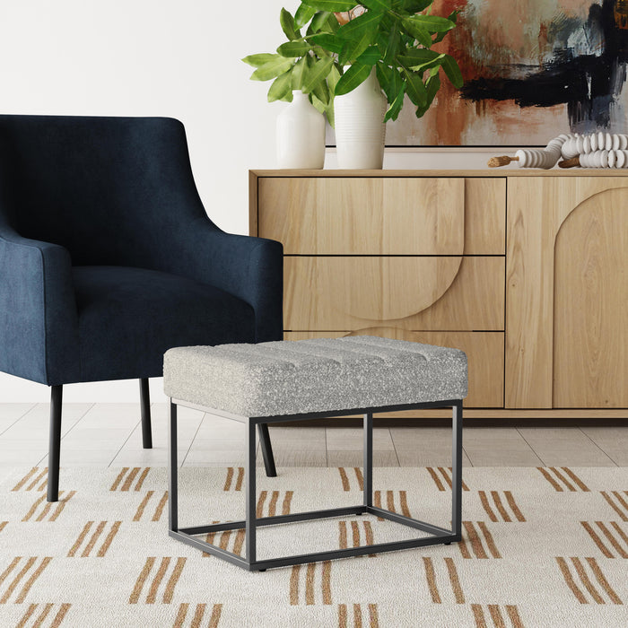 HomePop Theodore Small Ottoman -Cream Boucle with Gray Yarns