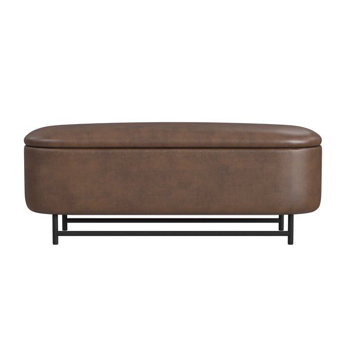 HomePop Ellipse Storage Bench with Metal Legs - Brown Faux Leather