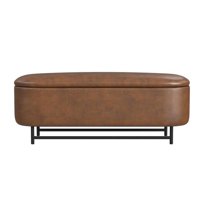 HomePop Ellipse Storage Bench with Metal Legs - Brown Faux Leather