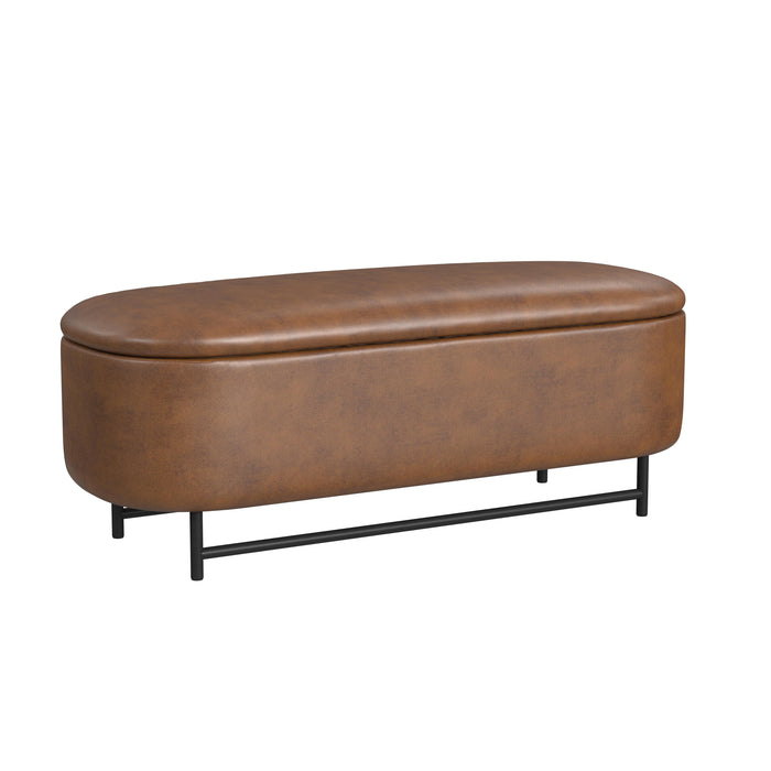 HomePop Ellipse Storage Bench with Metal Legs - Brown Faux Leather