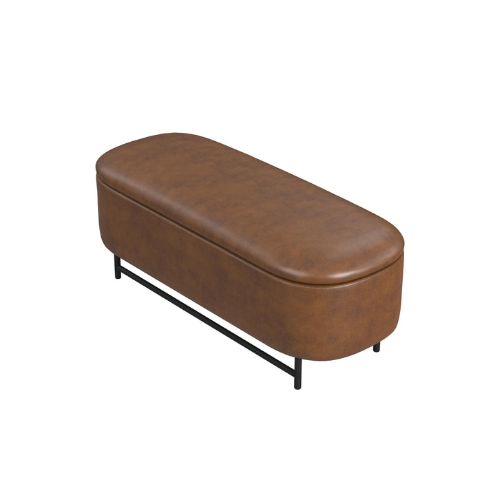 HomePop Ellipse Storage Bench with Metal Legs - Brown Faux Leather