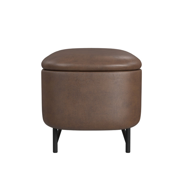 HomePop Ellipse Storage Bench with Metal Legs - Brown Faux Leather