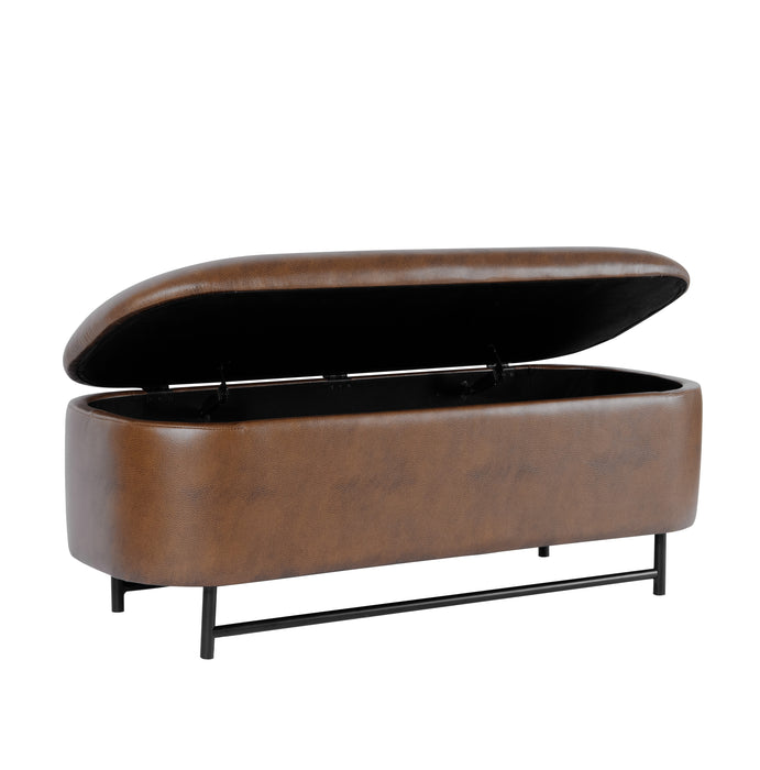 HomePop Ellipse Storage Bench with Metal Legs - Brown Faux Leather