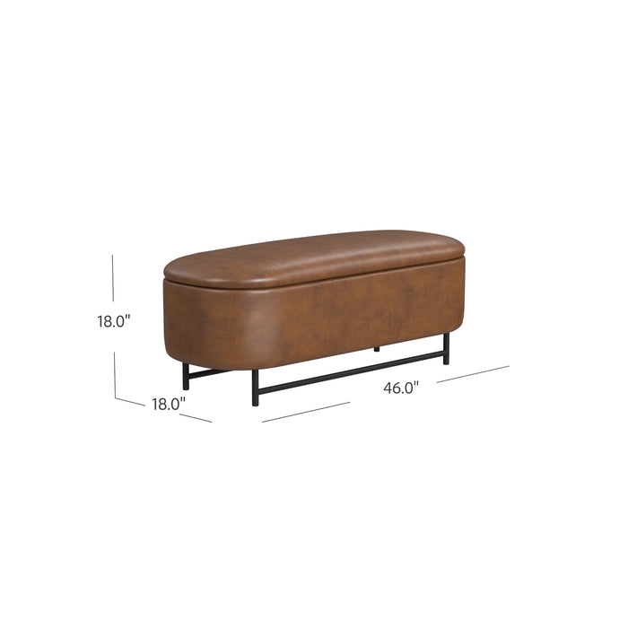 HomePop Ellipse Storage Bench with Metal Legs - Brown Faux Leather