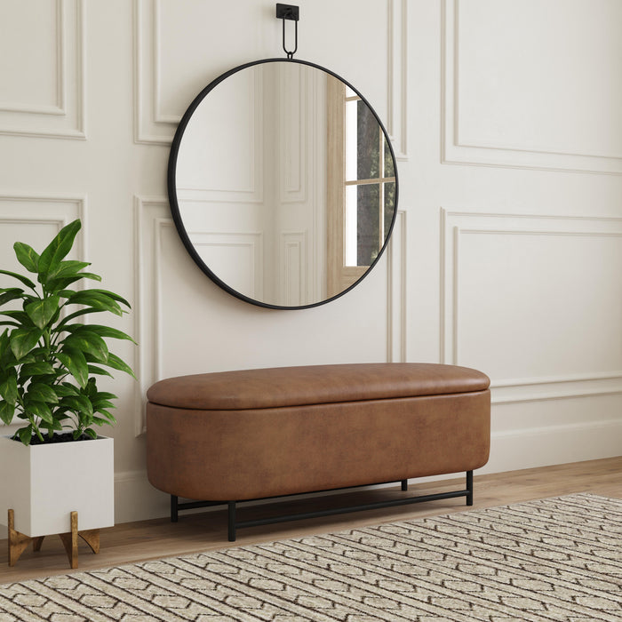 HomePop Ellipse Storage Bench with Metal Legs - Brown Faux Leather