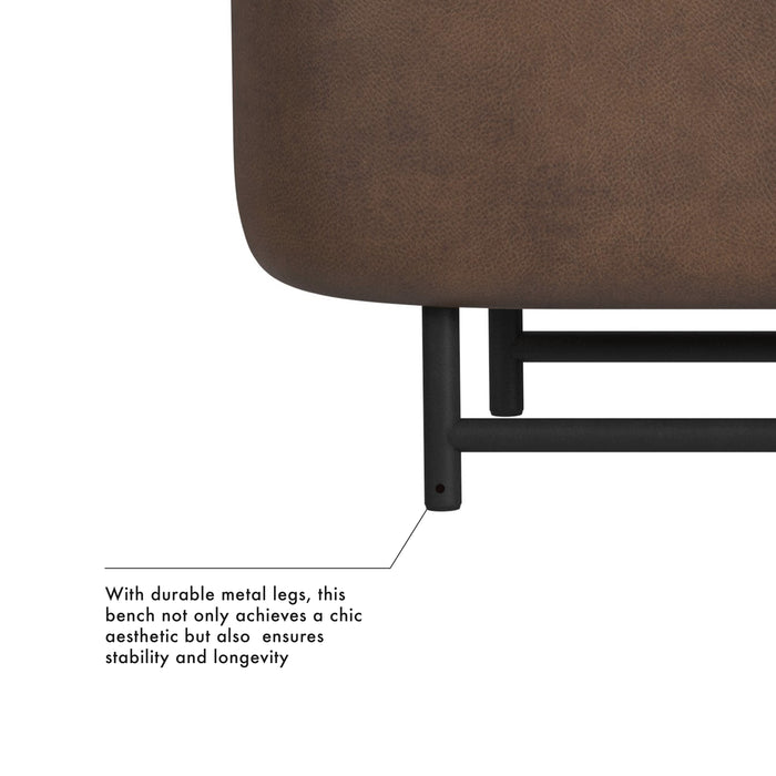 HomePop Ellipse Storage Bench with Metal Legs - Brown Faux Leather