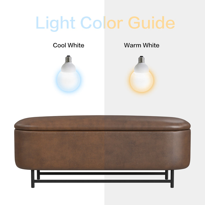 HomePop Ellipse Storage Bench with Metal Legs - Brown Faux Leather