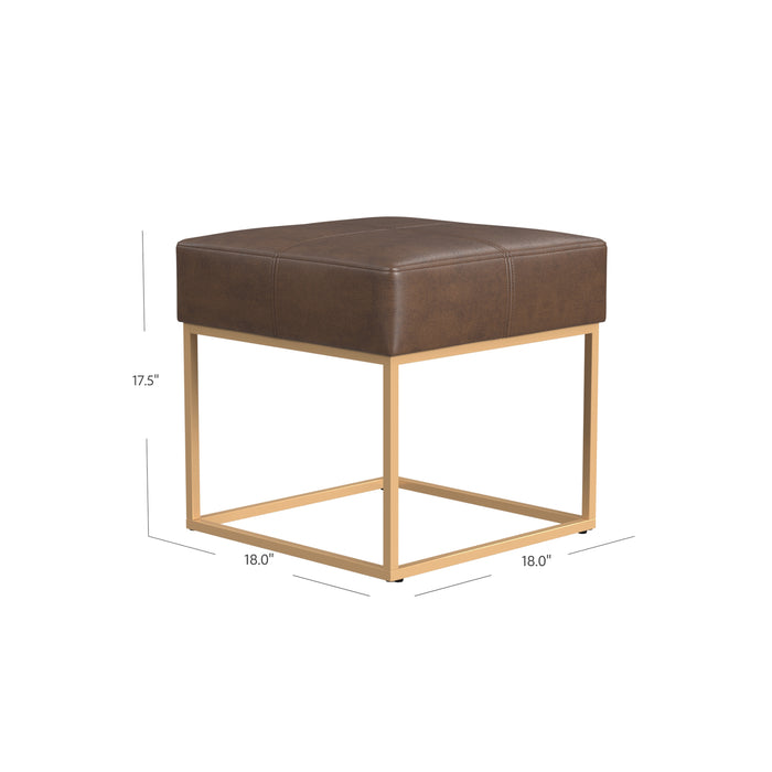 HomePop Small Square Metal Ottoman -Brown Faux Leather