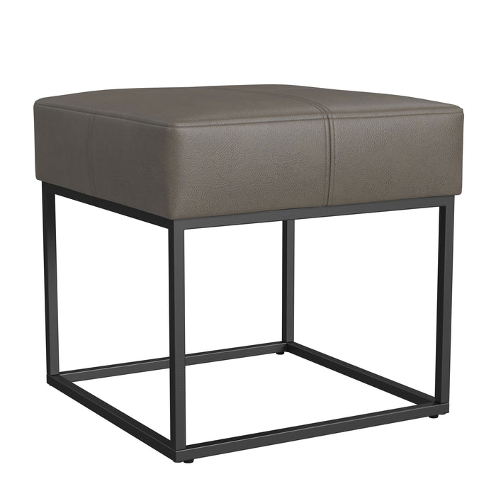 HomePop Small Square Metal Ottoman -Pewter Gray Faux Leather