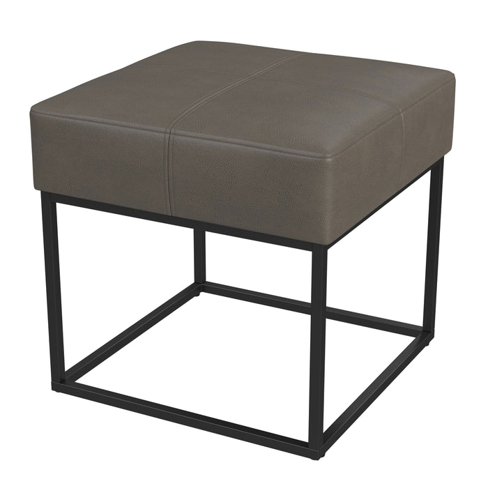 HomePop Small Square Metal Ottoman -Pewter Gray Faux Leather