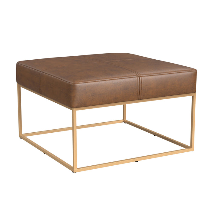 HomePop Large Square Metal Ottoman -Brown Faux Leather