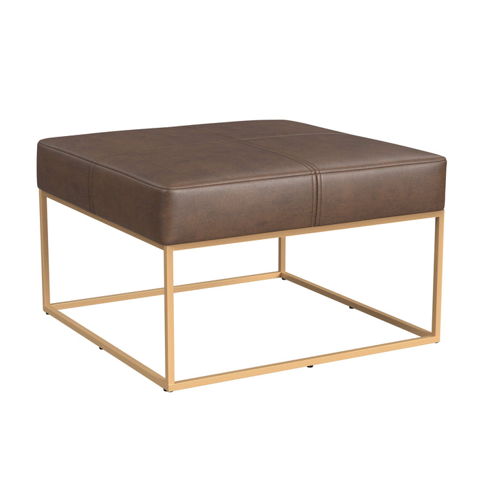 HomePop Large Square Metal Ottoman -Brown Faux Leather