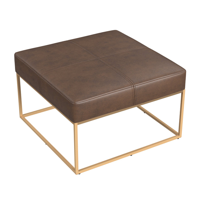 HomePop Large Square Metal Ottoman -Brown Faux Leather