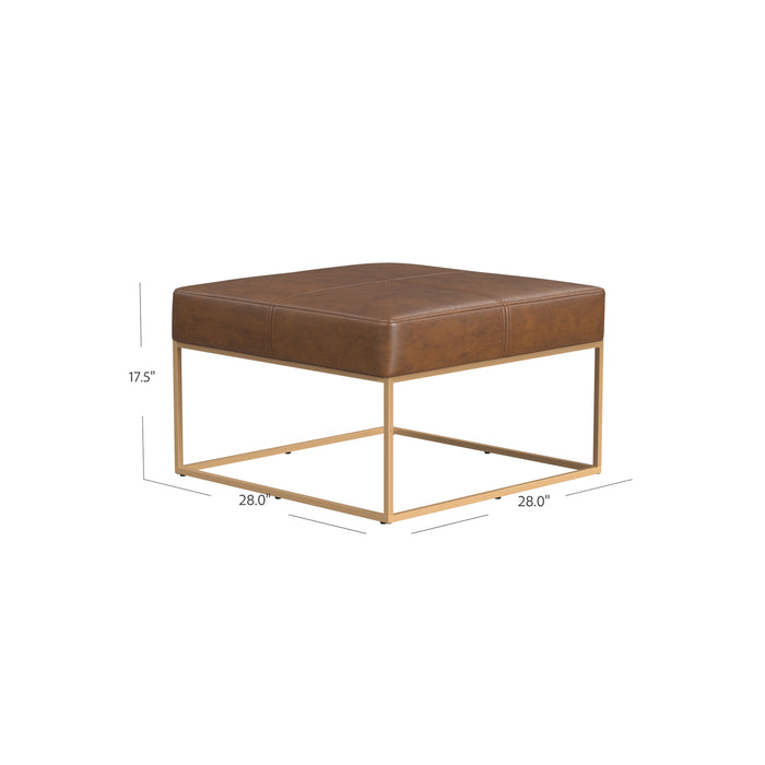 HomePop Large Square Metal Ottoman -Brown Faux Leather