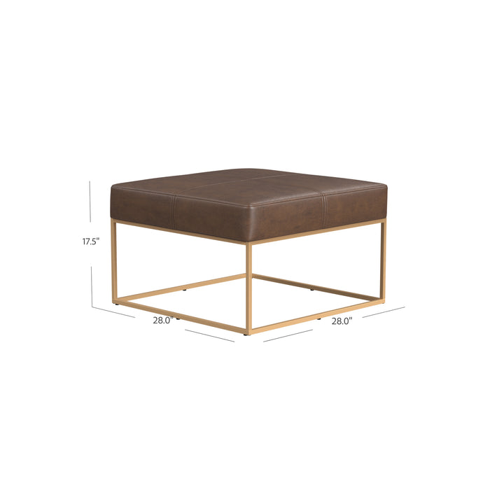 HomePop Large Square Metal Ottoman -Brown Faux Leather