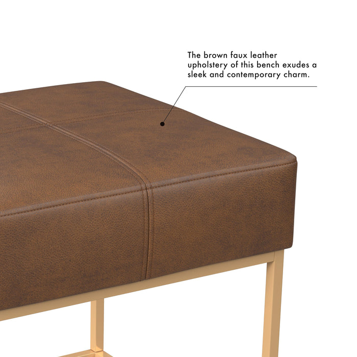 HomePop Large Square Metal Ottoman -Brown Faux Leather