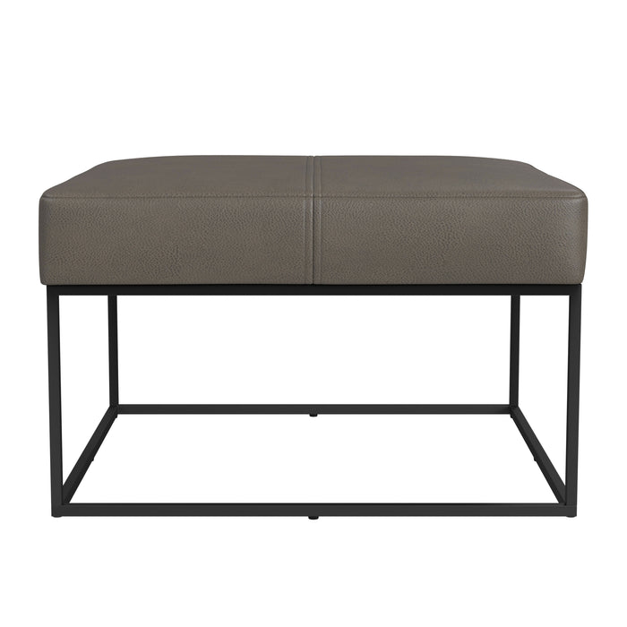 HomePop Large Square Metal Ottoman -Pewter Gray Faux Leather