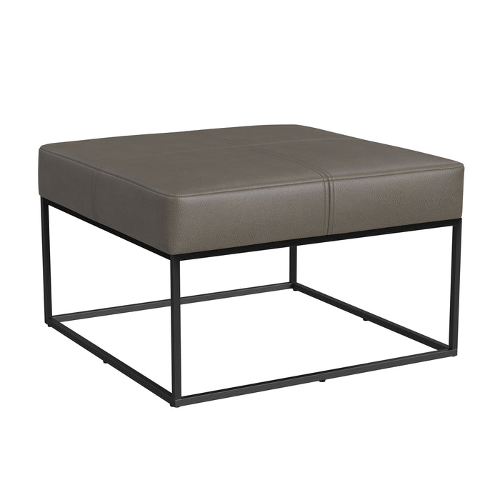 HomePop Large Square Metal Ottoman -Pewter Gray Faux Leather