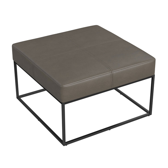 HomePop Large Square Metal Ottoman -Pewter Gray Faux Leather